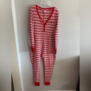 Victoria’s Secret PINK Red Stripe Thermal One Piece Pajama Medium
